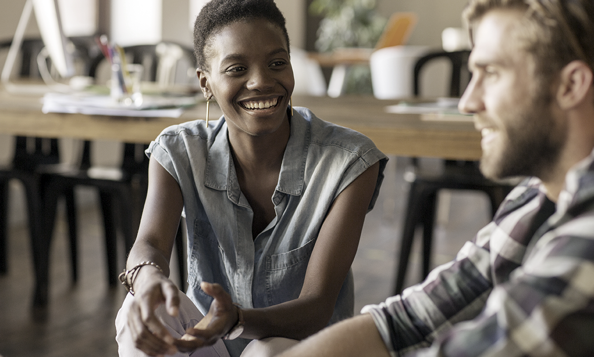 Young Woman and Man Talking